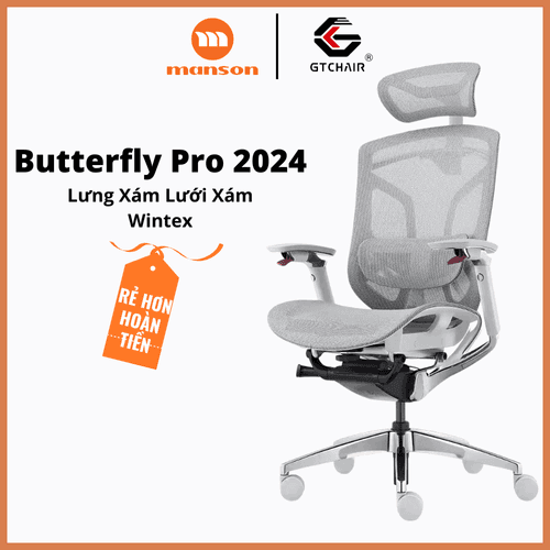 'Ghe Cong Thai Hoc Dvary Butterfly Luoi - Xam Pro 2024 (Standard)'