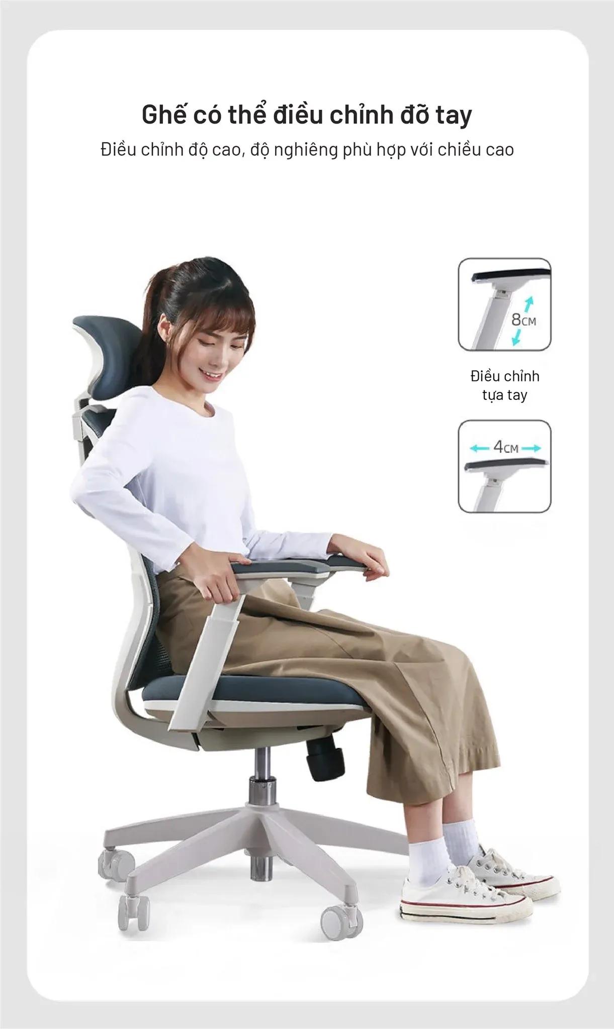 Ghế Văn Phòng Công Thái Học Có Tựa Đầu Manson T21 Pro - Xám Xanh