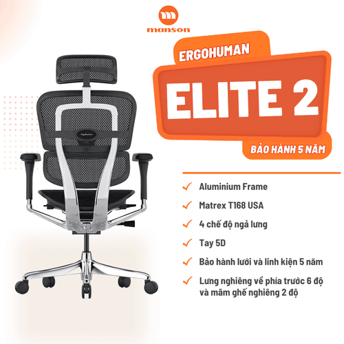 'Ghế Công thái Học Ergohuman Elite 2 - Màu Đen' 'Ghe Cong thai Hoc Ergohuman Elite 2 - Mau Den'