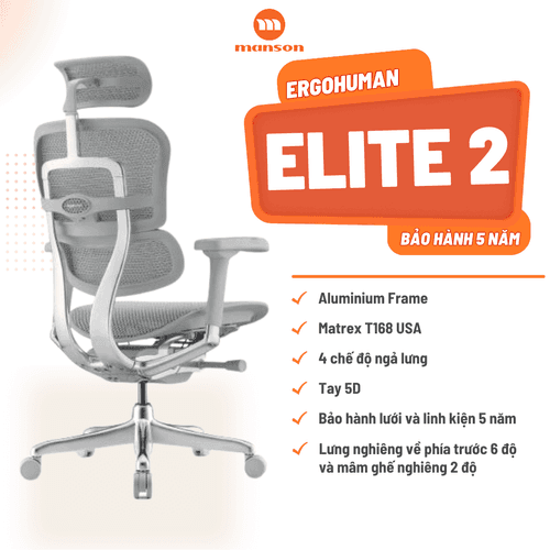 'Ghế Công thái Học Ergohuman Elite 2 - Màu Xám' 'Ghe Cong thai Hoc Ergohuman Elite 2 - Mau Xam'