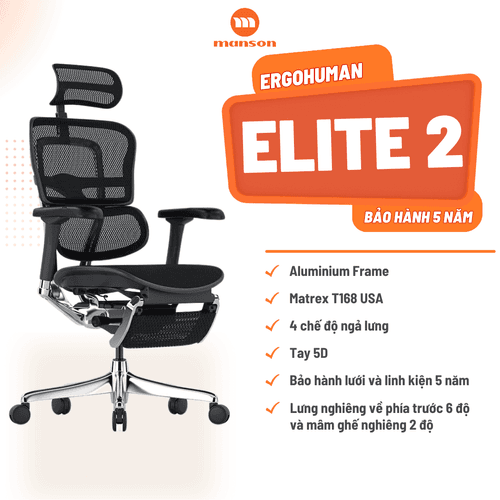 'Ghế Công thái Học Ergohuman Elite 2 - Màu Đen Gác Chân' 'Ghe Cong thai Hoc Ergohuman Elite 2 - Mau Den Gac Chan'