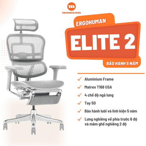 'Ghế Công thái Học Ergohuman Elite 2 - Màu Xám Gác Chân' 'Ghe Cong thai Hoc Ergohuman Elite 2 - Mau Xam Gac Chan'