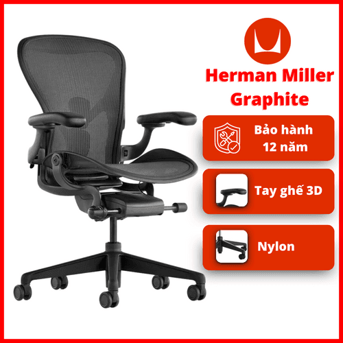 'Ghe Cong Thai Hoc Herman Miller Aeron - Khung Hop Kim, Chan Nhua, Mau Graphite (Xam Chi)'