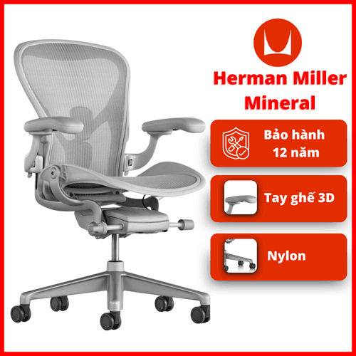 'Ghe Cong Thai Hoc Herman Miller Aeron - Khung Hop Kim, Chan Nhua, Mau Mineral White (Trang)'