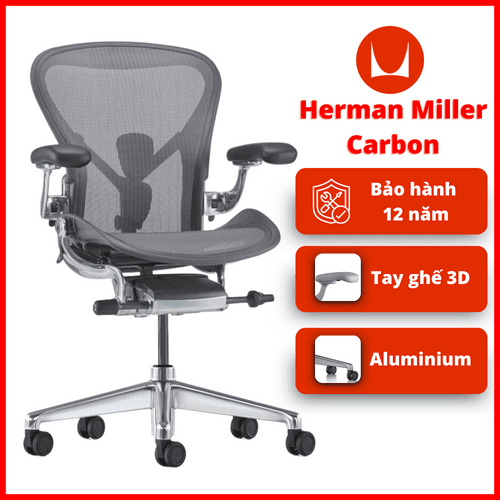 'Ghe Cong Thai Hoc Herman Miller Aeron - Chan Nhom, Khung Nhom, Mau Carbon'