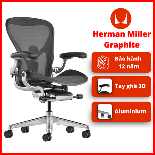 'Ghe Cong Thai Hoc Herman Miller Aeron - Chan Nhom, Khung Nhom, Mau Graphite (Xam Chi)'