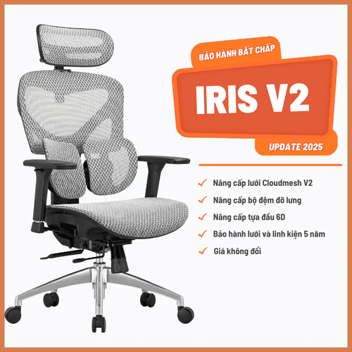 'Ghế Công Thái Học Manson Iris Lưới CloudMesh V2, Màu Xám, Lưng Nâng Hạ, Mặt Ngồi Trượt, Tay 3D, Piston 4 Cấp BIFMA' 'Ghe Cong Thai Hoc Manson Iris Luoi CloudMesh V2, Mau Xam, Lung Nang Ha, Mat Ngoi Truot, Tay 3D, Piston 4 Cap BIFMA'