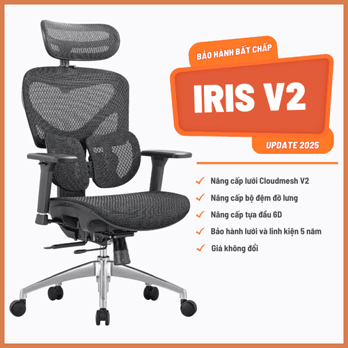 'Ghế Công Thái Học Manson Iris Lưới CloudMesh V2 - Màu Đen, Lưng Nâng Hạ, Mặt Ngồi Trượt, Tay 3D, Piston 4 Cấp BIFMA' 'Ghe Cong Thai Hoc Manson Iris Luoi CloudMesh V2 - Mau Den, Lung Nang Ha, Mat Ngoi Truot, Tay 3D, Piston 4 Cap BIFMA'
