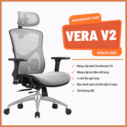 'Ghế Công Thái Học Manson Vera Lưới CloudMesh Xám, Lưng Nâng Hạ, Mặt Ngồi Trượt, Tay 3D, Piston 4 Cấp BIFMA' 'Ghe Cong Thai Hoc Manson Vera Luoi CloudMesh Xam, Lung Nang Ha, Mat Ngoi Truot, Tay 3D, Piston 4 Cap BIFMA'