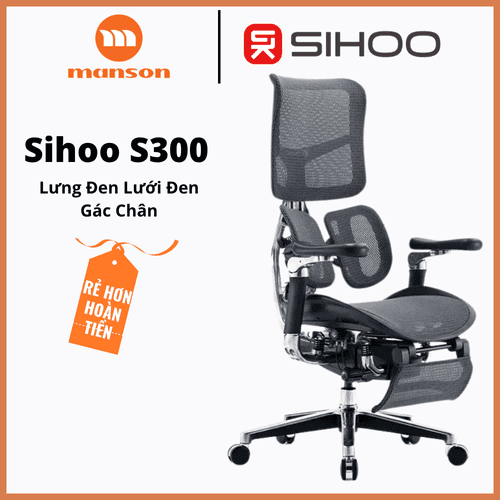 'Ghế Công Thái Học Sihoo AU-1 (Doro S300) Lưng Đen Lưới Đen Kèm Gác Chân - Tay 6D - Piston 4 Class' 'Ghe Cong Thai Hoc Sihoo AU-1 (Doro S300) Lung Den Luoi Den Kem Gac Chan - Tay 6D - Piston 4 Class'