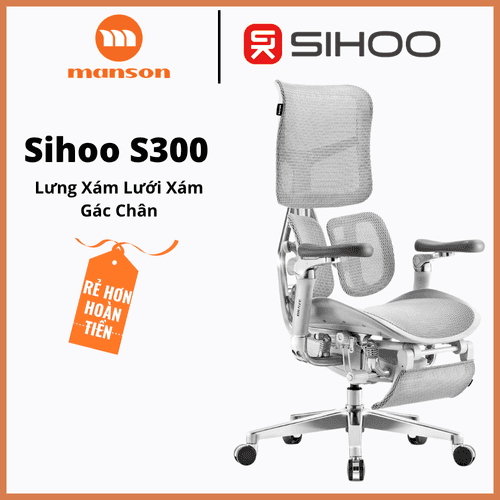 'Ghế Công Thái Học Sihoo AU-1 (Doro S300) Lưng Xám Lưới Xám Kèm Gác Chân - Tay 6D - Piston 4 Class' 'Ghe Cong Thai Hoc Sihoo AU-1 (Doro S300) Lung Xam Luoi Xam Kem Gac Chan - Tay 6D - Piston 4 Class'