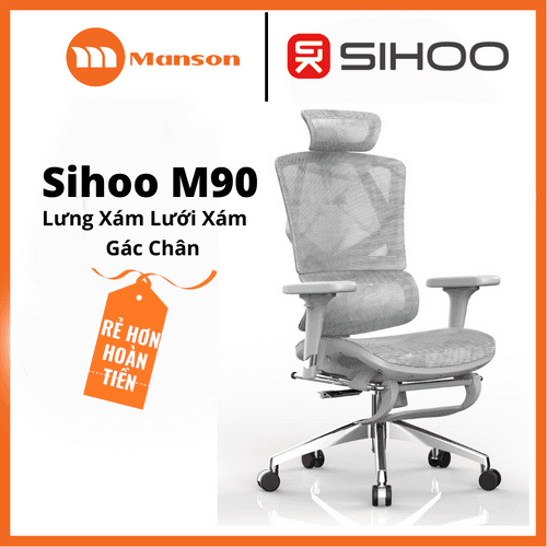 'Ghế Công Thái Học Sihoo M90 Gác Chân Màu Xám Lưng Lưới Nâng Hạ - Tay 3D Mới Nhất 2022' 'Ghe Cong Thai Hoc Sihoo M90 Gac Chan Mau Xam Lung Luoi Nang Ha - Tay 3D Moi Nhat 2022'