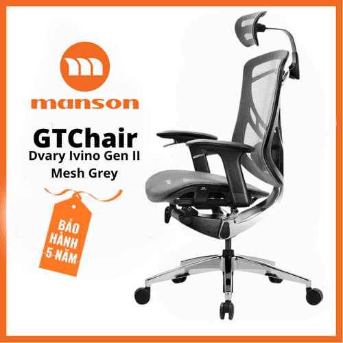 'Ghế Công Thái Học Gtchair Dvary Ivino Gen II - Tay 5D - Lưng Đen Lưới Xám' 'Ghe Cong Thai Hoc Gtchair Dvary Ivino Gen II - Tay 5D - Lung Den Luoi Xam'