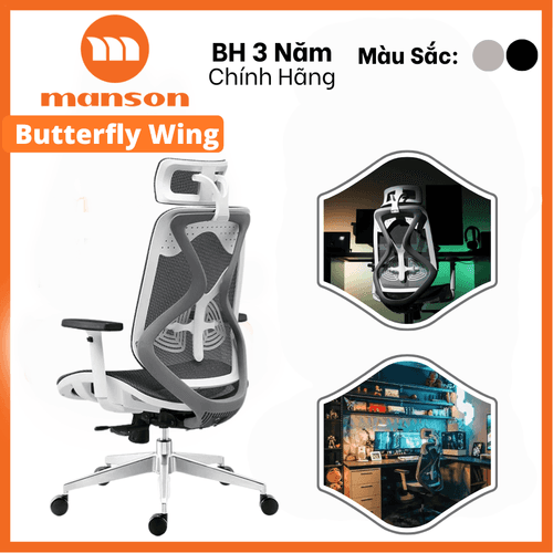 'Ghế Công Thái Học Xiaomi Manson Butterfly Wing Lưới - Xám' 'Ghe Cong Thai Hoc Xiaomi Manson Butterfly Wing Luoi - Xam'