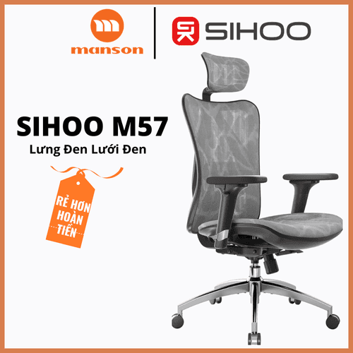 'Ghế Công Thái Học Sihoo M57 Lưng Đen Lưới Xám European Standards' 'Ghe Cong Thai Hoc Sihoo M57 Lung Den Luoi Xam European Standards'
